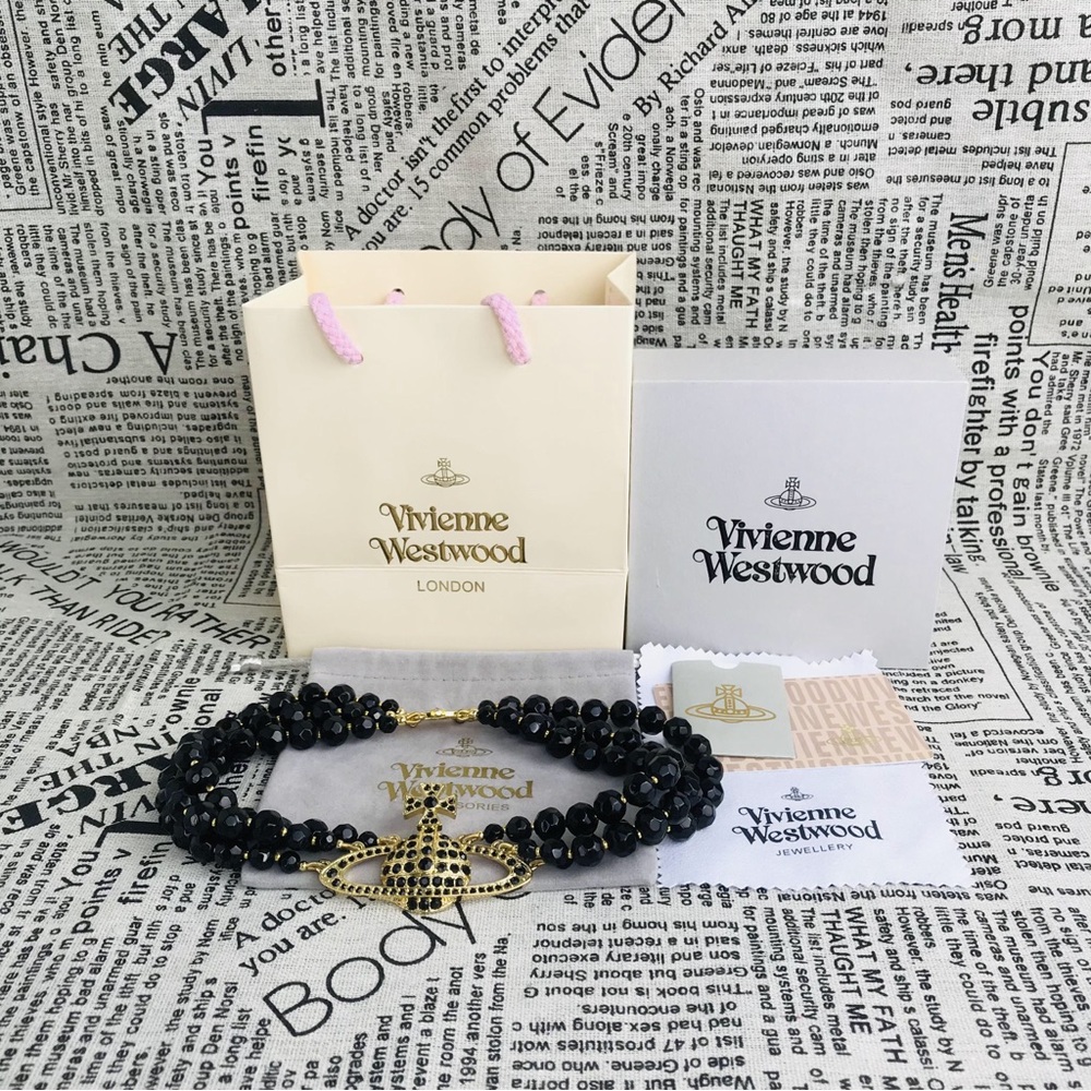 Vivienne Westwood Three Row Pearl Bas Relief Choker in Black (Brand New)